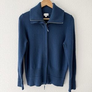 TSE Womens Cashmere Full Zip Sweater L Blue Cozy Quiet Luxury Winter